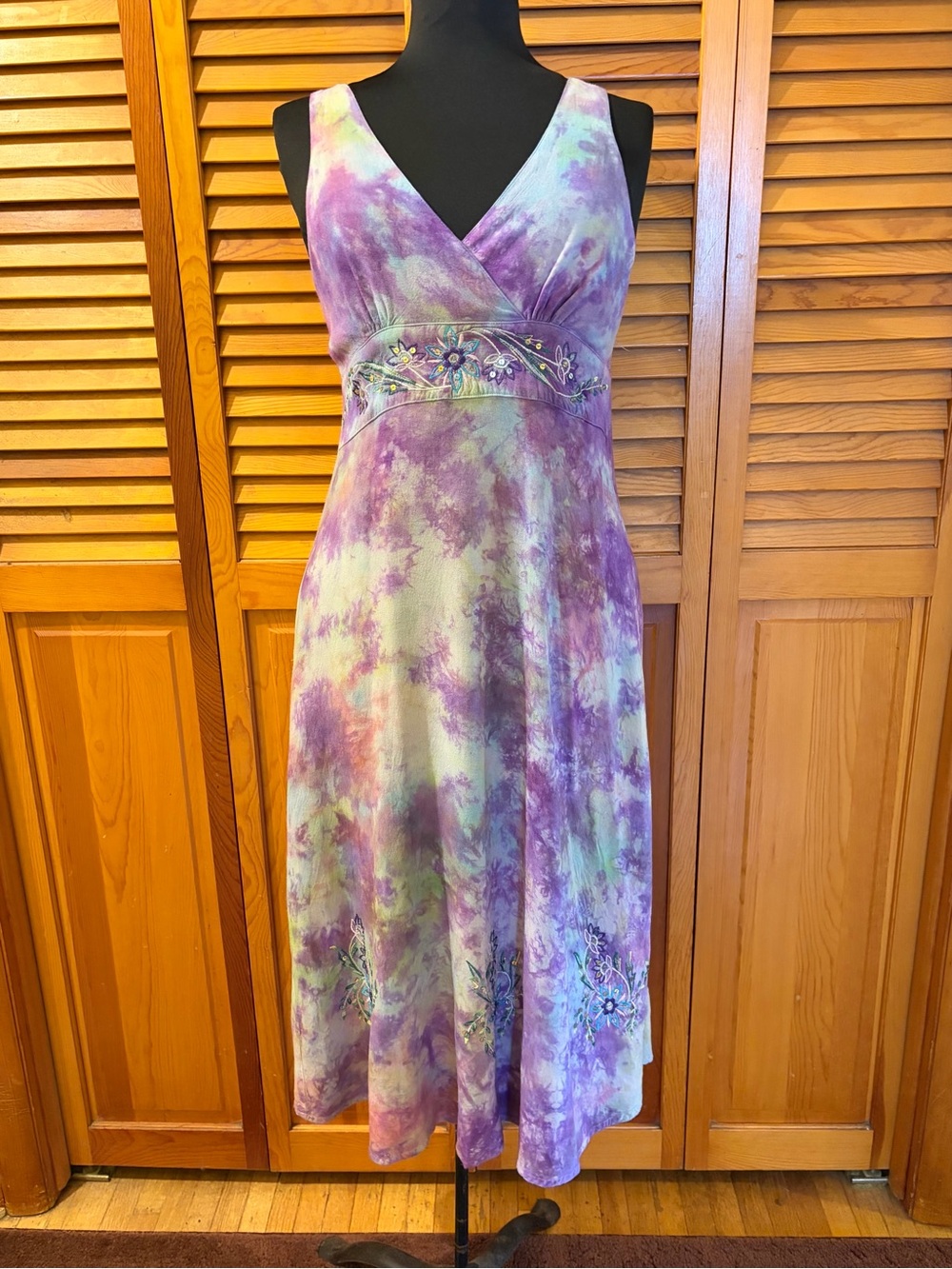 Blue Sky Dress Purple Tie Dye Womens Small Embroidered Boho Fairy Fair Trade